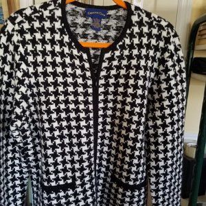 Long Sleeve Houndstooth Cotton Sweater